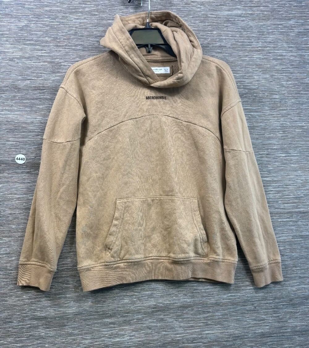 Abercrombie Fitch Kids Hoodie Sweatshirt Size 13/14 Tan Pullover Kangaroo Pocket